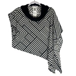 Joseph Ribkoff Black & White Geometric Asymmetrical Poncho Sz 8 Cowl Neck Canada